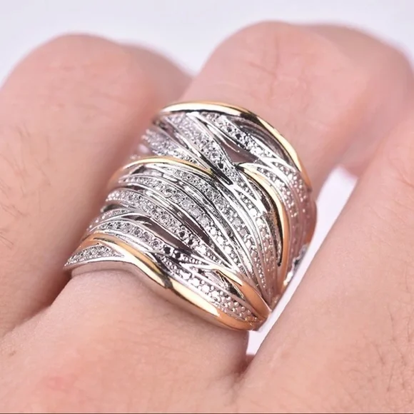 New Two Tone Multilayer 925 Sterling Silver Ring - Picture 4 of 9